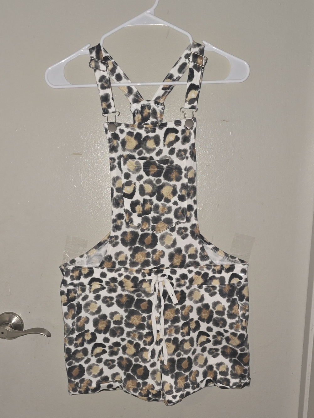 Cato Leopard Print Short Overalls - White/Tan/Black